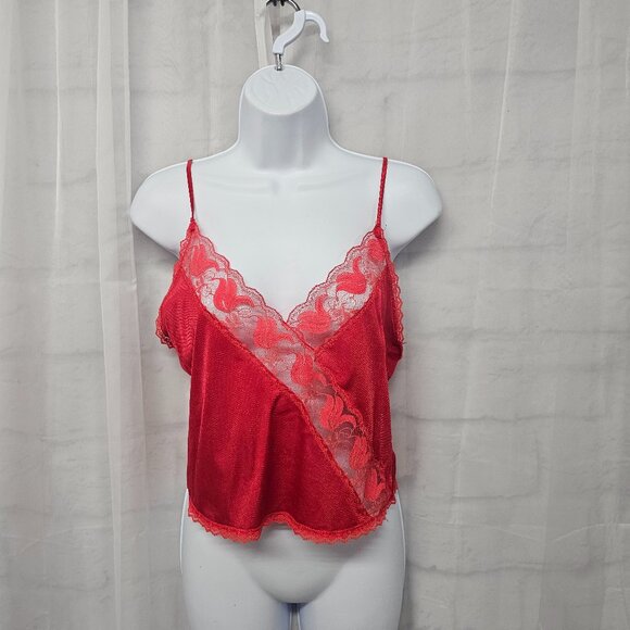 Vintage Legends Tank Y2K Cami Red Lace Satin Floral Sheer Retro M - Picture 9 of 9
